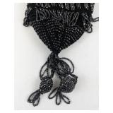 Vintage Black Beaded Evening Purse with Fringe and Chain Strap