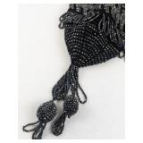 Vintage Black Beaded Evening Purse with Fringe and Chain Strap