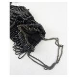 Vintage Black Beaded Evening Purse with Fringe and Chain Strap