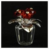 Swarovski Crystal Flower Pot Figurine with Red Flowers