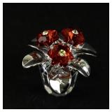 Swarovski Crystal Flower Pot Figurine with Red Flowers