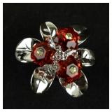 Swarovski Crystal Flower Pot Figurine with Red Flowers