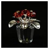 Swarovski Crystal Flower Pot Figurine with Red Flowers