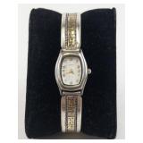 Roderick Tenorio Relos Sterling Silver and 14K Gold Southwestern Style Cuff Watch. New Battery Installed!