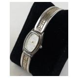 Roderick Tenorio Relos Sterling Silver and 14K Gold Southwestern Style Cuff Watch. New Battery Installed!