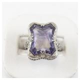 14K Vintage Styled White Gold Fancy Cut Amethyst Ring Size 7.5