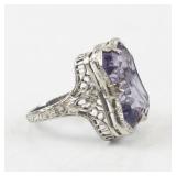 14K Vintage Styled White Gold Fancy Cut Amethyst Ring Size 7.5