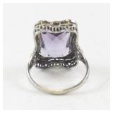 14K Vintage Styled White Gold Fancy Cut Amethyst Ring Size 7.5