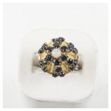 14K Yellow Gold Ring with Sapphires and Opal. Size 6.25
