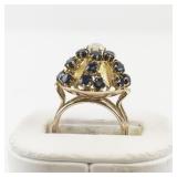 14K Yellow Gold Ring with Sapphires and Opal. Size 6.25