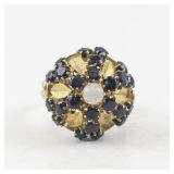 14K Yellow Gold Ring with Sapphires and Opal. Size 6.25