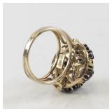 14K Yellow Gold Ring with Sapphires and Opal. Size 6.25