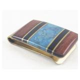 Vintage Brass Money Clip with Turquoise, Wood, and Onyx Inlay