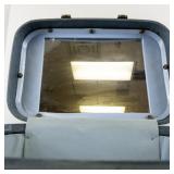 Vintage Blue Faux Leather Train Case/Jewelry Box with Mirror and Locking Clasps