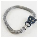 Affinity Blue Diamond Panther Head Sterling Silver & Stainless Steel Bracelet