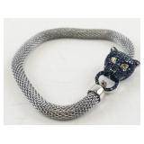 Affinity Blue Diamond Panther Head Sterling Silver & Stainless Steel Bracelet