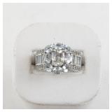 Bangkok Ratnaraj Jewelers Aquamarine and CZ Sterling Silver Ring Size 7.25