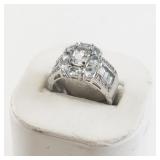 Bangkok Ratnaraj Jewelers Aquamarine and CZ Sterling Silver Ring Size 7.25