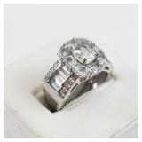 Bangkok Ratnaraj Jewelers Aquamarine and CZ Sterling Silver Ring Size 7.25