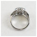 Bangkok Ratnaraj Jewelers Aquamarine and CZ Sterling Silver Ring Size 7.25