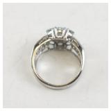 Bangkok Ratnaraj Jewelers Aquamarine and CZ Sterling Silver Ring Size 7.25