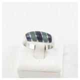 Sterling Silver Ring with Lapis and Malachite Inlay. Size 9.5