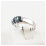Sterling Silver Ring with Lapis and Malachite Inlay. Size 9.5