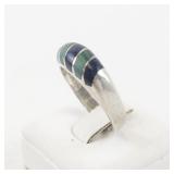 Sterling Silver Ring with Lapis and Malachite Inlay. Size 9.5
