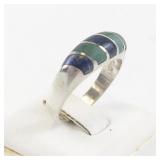 Sterling Silver Ring with Lapis and Malachite Inlay. Size 9.5