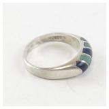 Sterling Silver Ring with Lapis and Malachite Inlay. Size 9.5