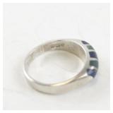 Sterling Silver Ring with Lapis and Malachite Inlay. Size 9.5