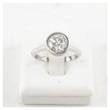 Sterling Silver CZ Bezel Set Ring with Hidden Halo Design. Size 7