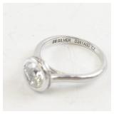 Sterling Silver CZ Bezel Set Ring with Hidden Halo Design. Size 7
