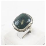 Malachite Cabochon Base Metal Ring. Size 6