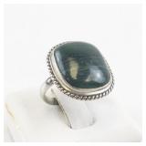 Malachite Cabochon Base Metal Ring. Size 6