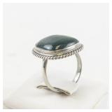 Malachite Cabochon Base Metal Ring. Size 6