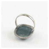 Malachite Cabochon Base Metal Ring. Size 6