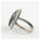 Malachite Cabochon Base Metal Ring. Size 6