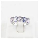 Sterling Silver Stacker Ring with Amethyst and Tanzanite Stones. Size 7