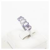 Sterling Silver Stacker Ring with Amethyst and Tanzanite Stones. Size 7