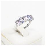 Sterling Silver Stacker Ring with Amethyst and Tanzanite Stones. Size 7