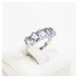 Sterling Silver Stacker Ring with Amethyst and Tanzanite Stones. Size 7