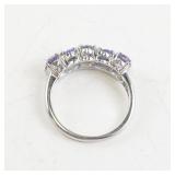 Sterling Silver Stacker Ring with Amethyst and Tanzanite Stones. Size 7
