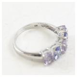 Sterling Silver Stacker Ring with Amethyst and Tanzanite Stones. Size 7