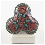 Coral and Turquoise Chip Mosaic Brass Ring Size 6-7