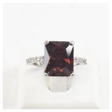 Garnet and Cubic Zirconia Base Metal Ring. Size 6.75