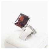 Garnet and Cubic Zirconia Base Metal Ring. Size 6.75