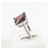 Garnet and Cubic Zirconia Base Metal Ring. Size 6.75