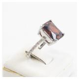 Garnet and Cubic Zirconia Base Metal Ring. Size 6.75