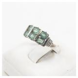 Stauer Emerald and Diamond Sterling Silver Ring. Size 7